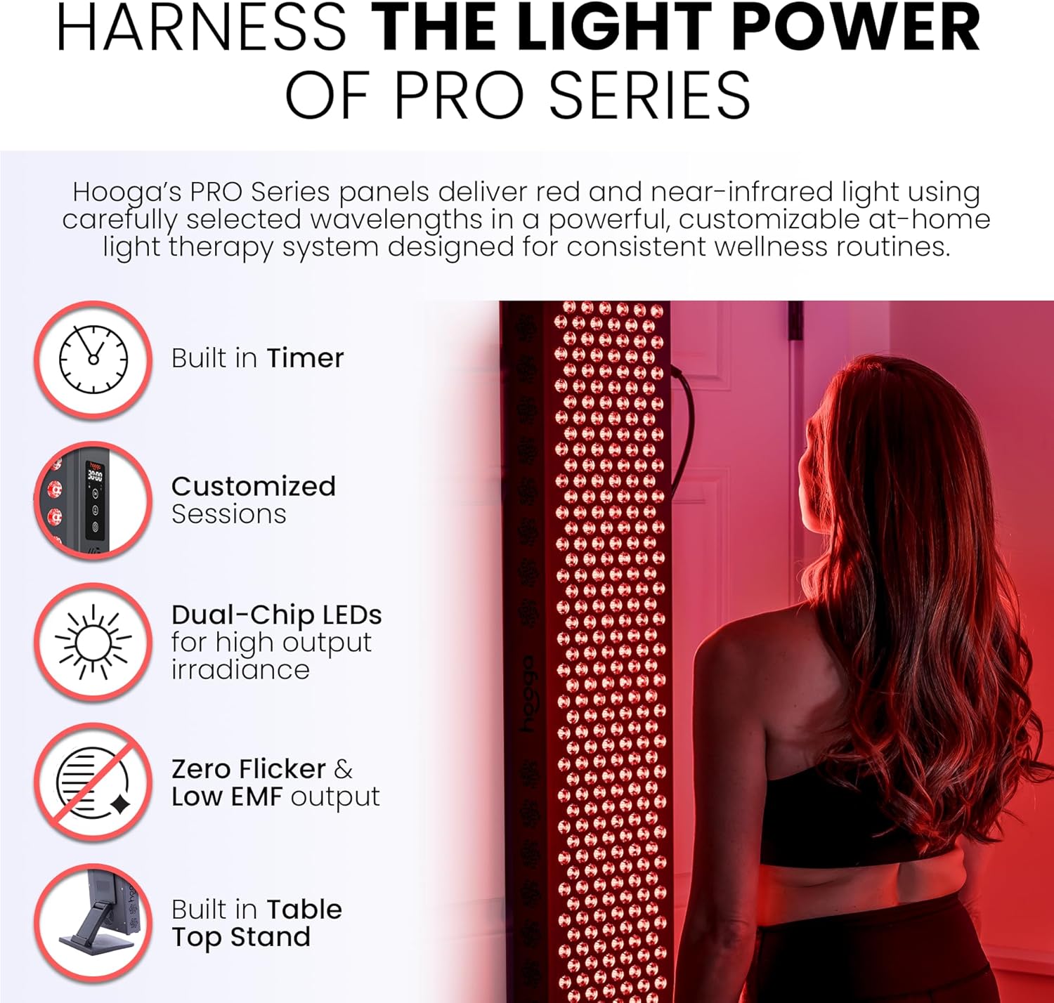 Red light therapy panel device – 660nm red & 850nm near infrared light therapy, LED light therapy lamp, 60 dual chip LEDs, timer, table top stand included – PRO300 - view 4