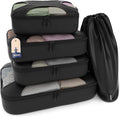 5 set packing cubes for travel with laundry bag (pure black) | suitcase organizer bags set: 4 water-resistant luggage cubes, XL to small, + laundry bag for carry-on or checked