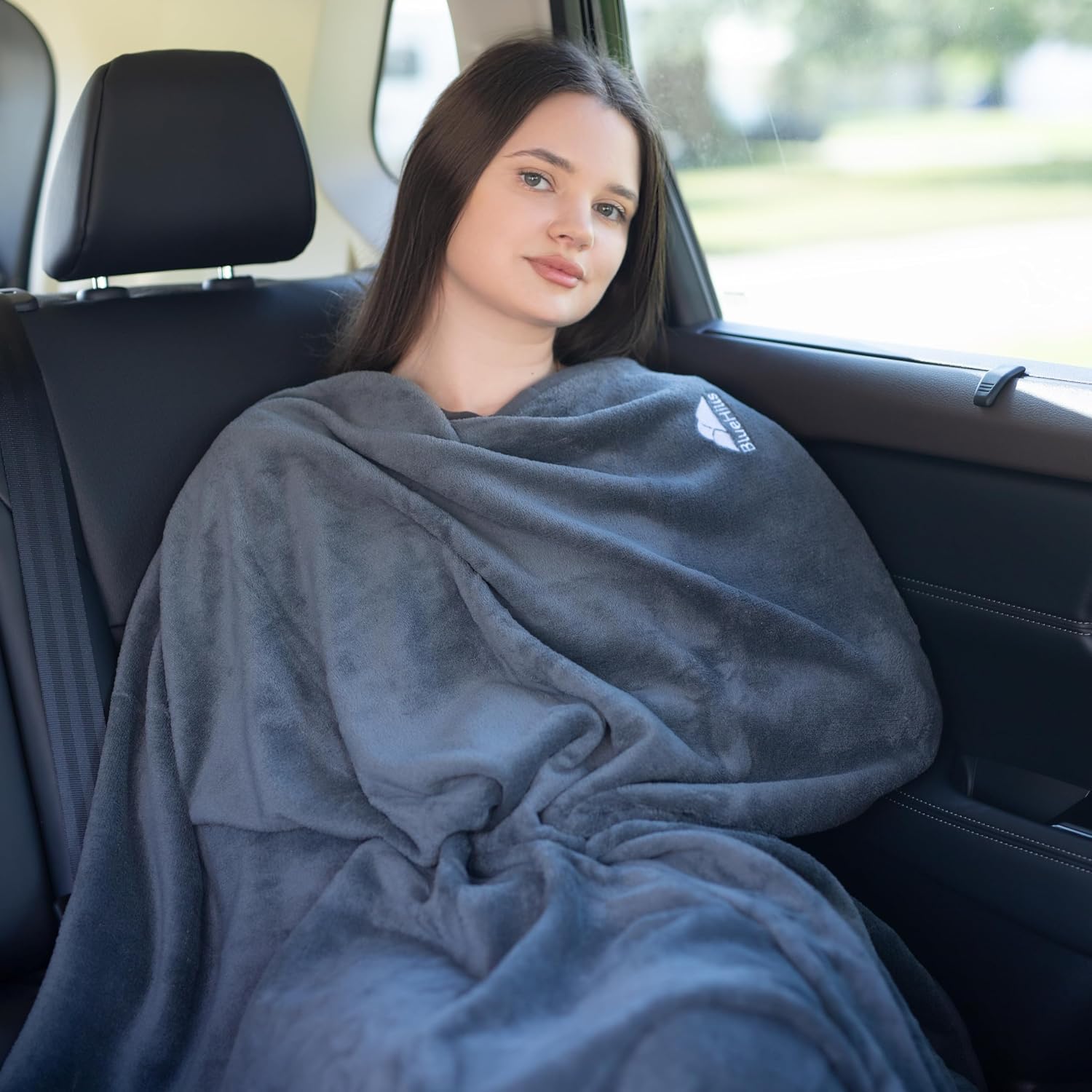 Premium Soft Travel Blanket Pillow 2-in-1 Airplane Warm - Gray | 2 in 1 Airplane Blanket Pillow, Hand Luggage Strap & Backpack Clip, Lightweight & Compact, Must Have Essential Travel Gifts - view 5