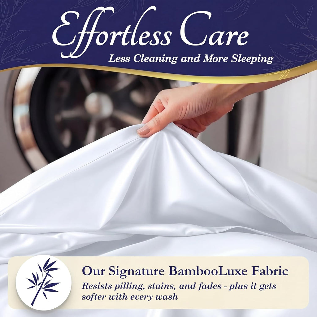 100% Viscose Derived from Bamboo Sheets King Size - Luxury 4 Pc Naturally Cooling Sheets, Ultra Soft Bed Set - Deep 17" Pockets, Durable Double Stitching, Oeko Tex Standard (White) - view 6
