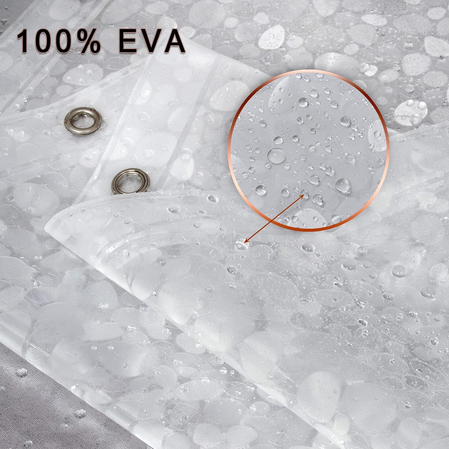 Waterproof shower curtain liner 8G EVA thick shower curtain with heavy duty 3 bottom magnets, shower liner for shower stall, bathtubs, 3D pebble pattern, 72 x 72, 12 hooks - view 2