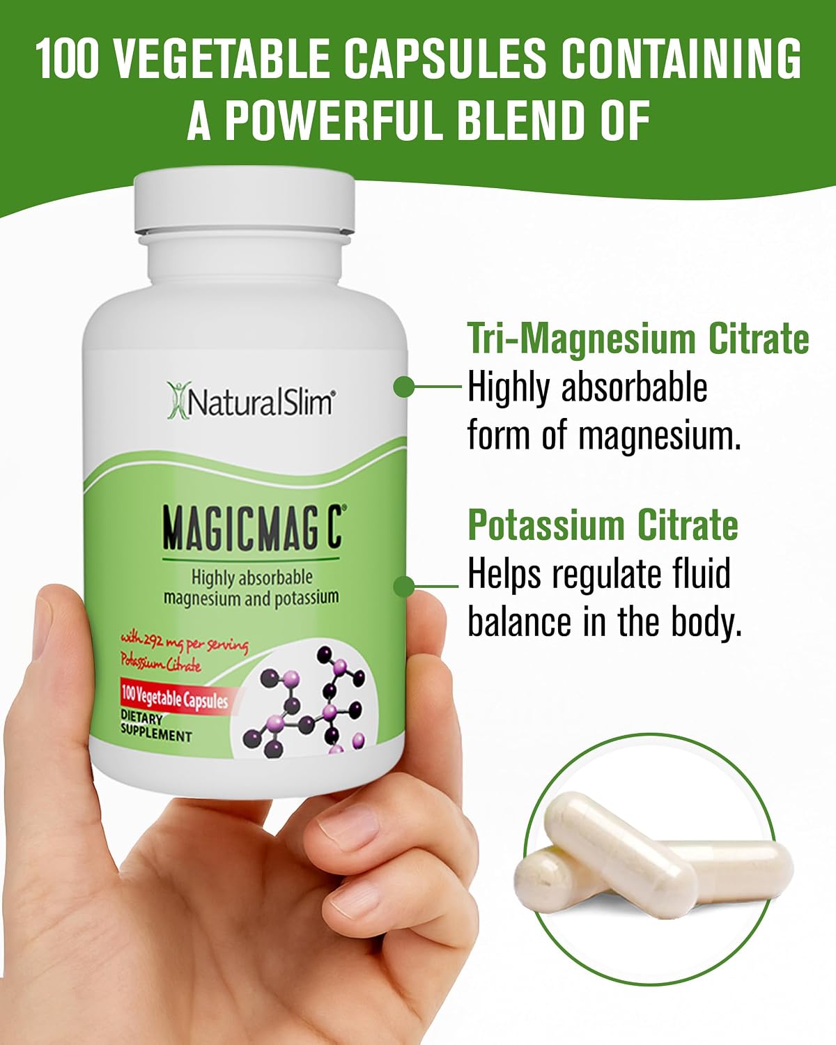 Magnesium citrate capsules for muscle relaxation, sleep quality, nerve function & electrolyte support, daily magnesium supplement for men and women, 100 capsules 2 pack - view 5