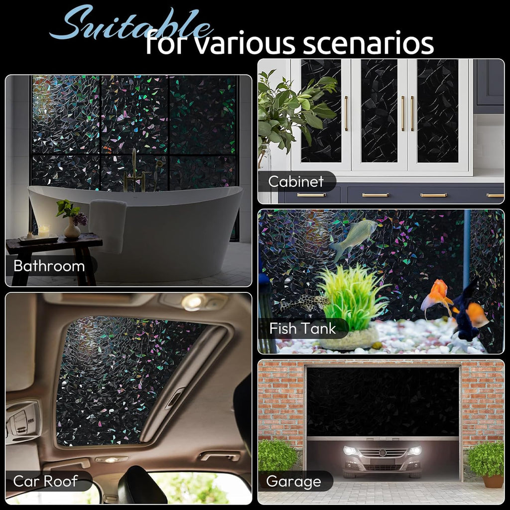 Rainbow window privacy film, stained cling, black, 23.6" x 157.4" | decorative static sticker, non-adhesive reusable window tint, heat control UV blocking coverings for home doors, living room - view 8