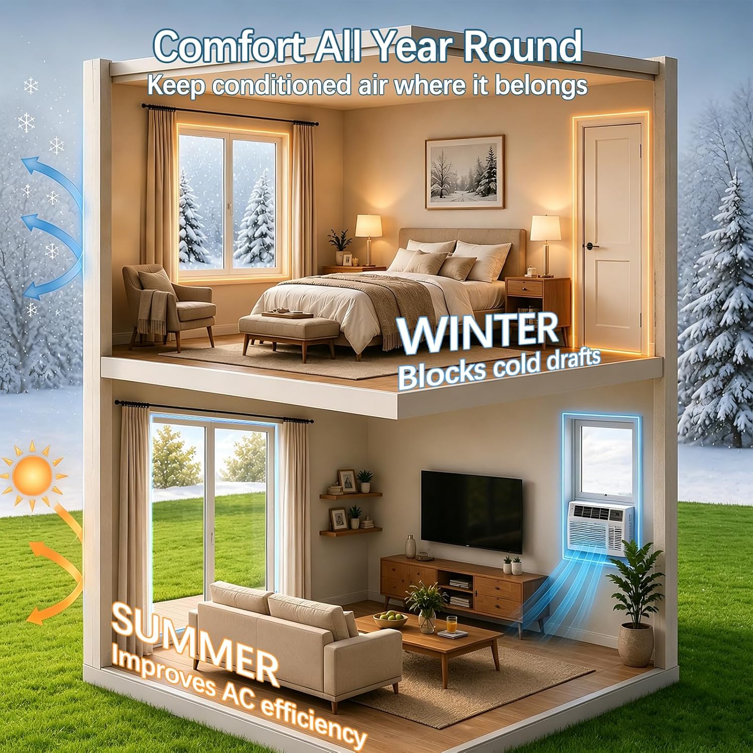 V-Shaped Weather Stripping for Doors and Windows,Large Gap Door Seal Strip | Foam Window Draft Stopper with Adhesive,Door Soundproofing Window Insulation for Winter,Fits 0.2"-0.45" Gaps (9.8',White) - view 4