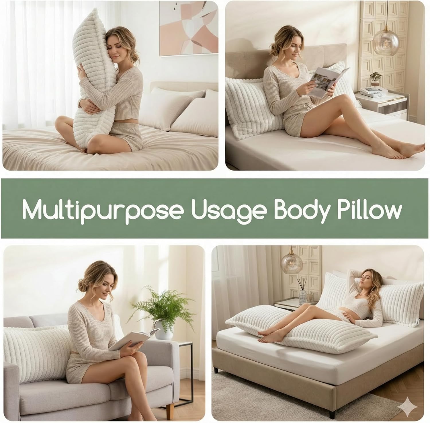 Luxurious Faux Fur Full Body Pillow for Adults,Shredded Memory Foam Body Pillows for Side Sleeper & Pregnancy, 20x54 Inch Fluffy Long Bed Pillow for Back Pain Relief, Removable Cover - view 4