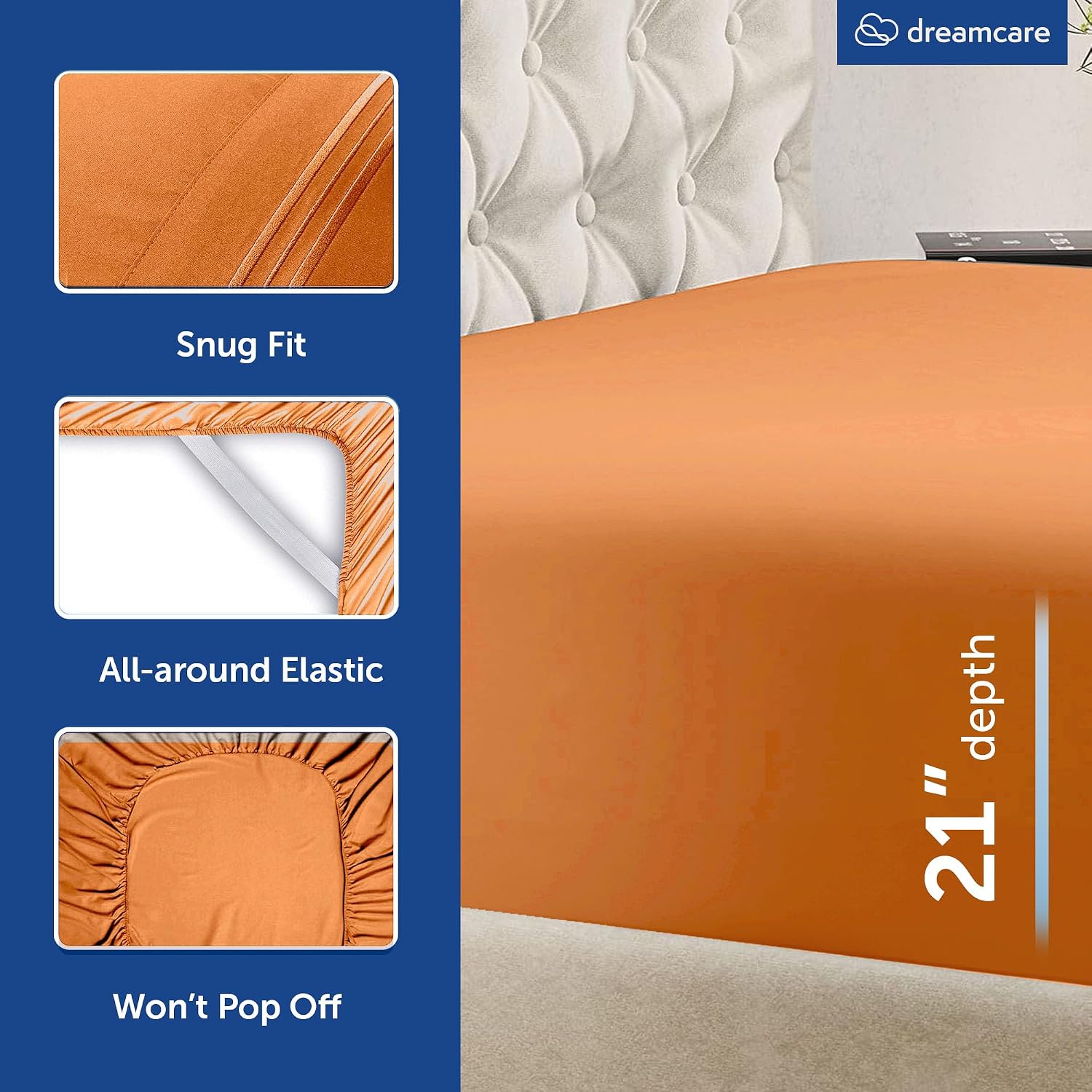 King Size Sheets Set - 6 pcs Breathable Cooling Bed Sheets -up to 21" Extra Deep Pocket King Sheet Set with Side Pockets Extra Soft 100% Brushed Hypoallergenic Hotel Luxury Bedding Terracota | up to 21" Extra Deep Pocket King Sheet Set with Side Pockets - - view 2
