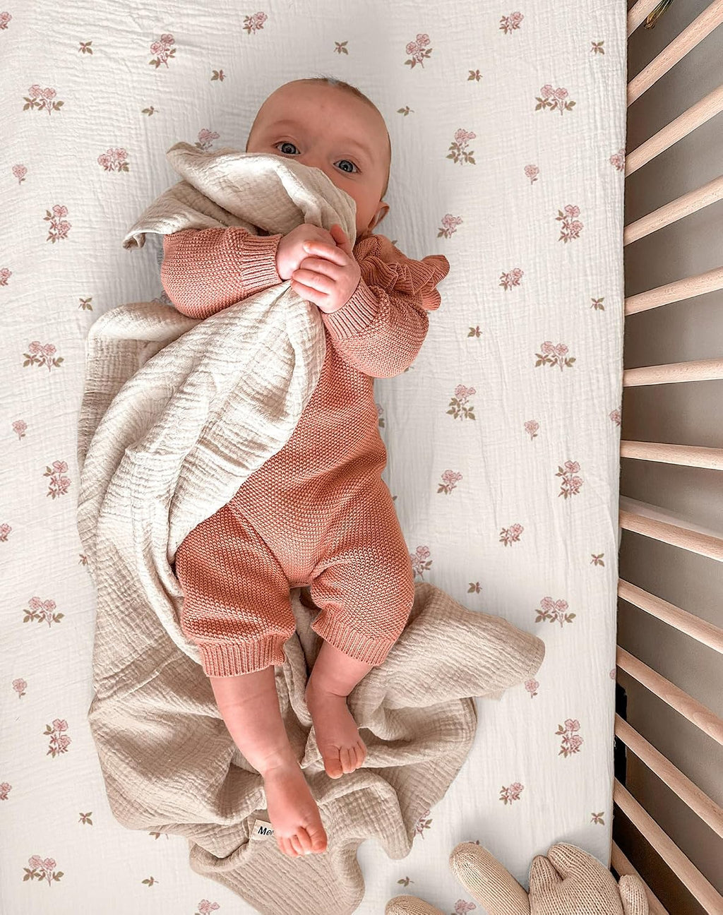 Pack and play sheets 2 pack, muslin cotton nursery bedding, 27" x 39", soft breathable muslin cotton, fits pack n play mattress, for baby boys and girls, vintage blossom & pink - view 6