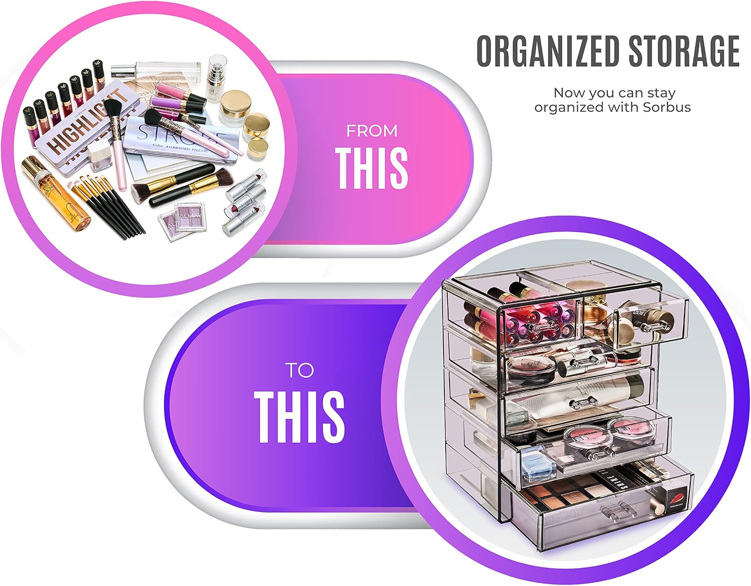 Acrylic Makeup Organizer Set, 6-Drawer Vanity & Countertop Cosmetic Storage with Small & Wide Drawers, Purple Makeup Storage for Brushes, Lipsticks, Jewelry – Holiday Gift for Women & Teens - view 4