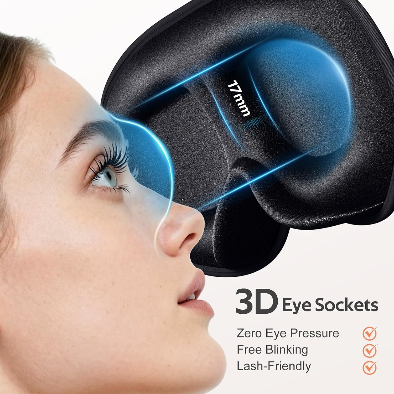 Sleep Mask for Men Women - 100% Blackout Eye Masks for Sleep - 3D Soft Sleeping Mask for Side Sleepers - Zero Pressure Lash Extensions Eye Cover Shade for Airplane Travel Essentials, Black - view 3