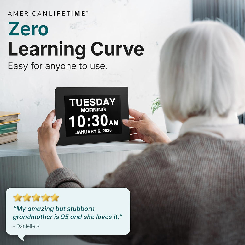 Large digital clock for seniors, large display with custom alarms, calendar clock with day & date for elderly, clear numbers dementia digital clock black - view 6