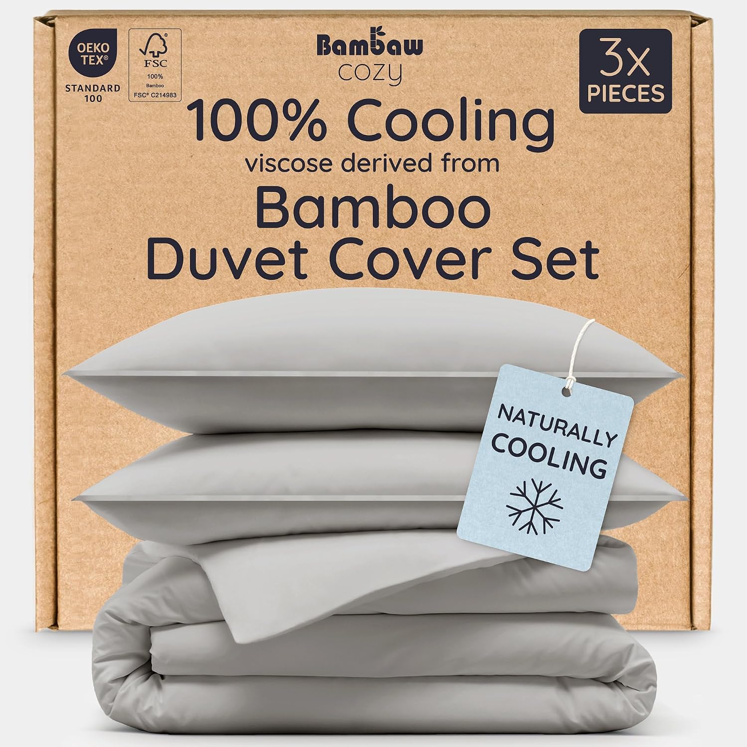 100% Viscose Derived from Bamboo Duvet Cover King Size – 3 Piece Cooling Duvet Cover Set, Super Soft & Breathable, Luxury Bedding, No Comforter (Olive) - view 4