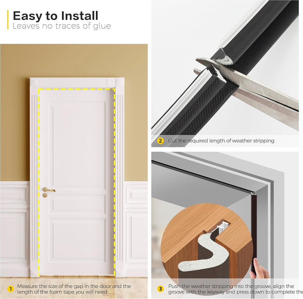Weather Stripping Door Seal, Q-Shaped Kerf Foam Strip, 26 FT, Black | Push-In Door Weather Stripping, No Adhesive, Fits 0.35 to 0.59 Inch Gaps, Door Frame and Jamb Seal, Blocks Drafts and Noise - view 5
