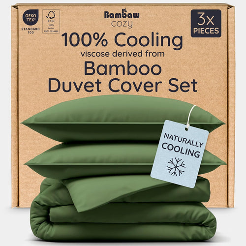 100% Viscose Derived from Bamboo Duvet Cover King Size – 3 Piece Cooling Duvet Cover Set, Super Soft & Breathable, Luxury Bedding, No Comforter (Olive)