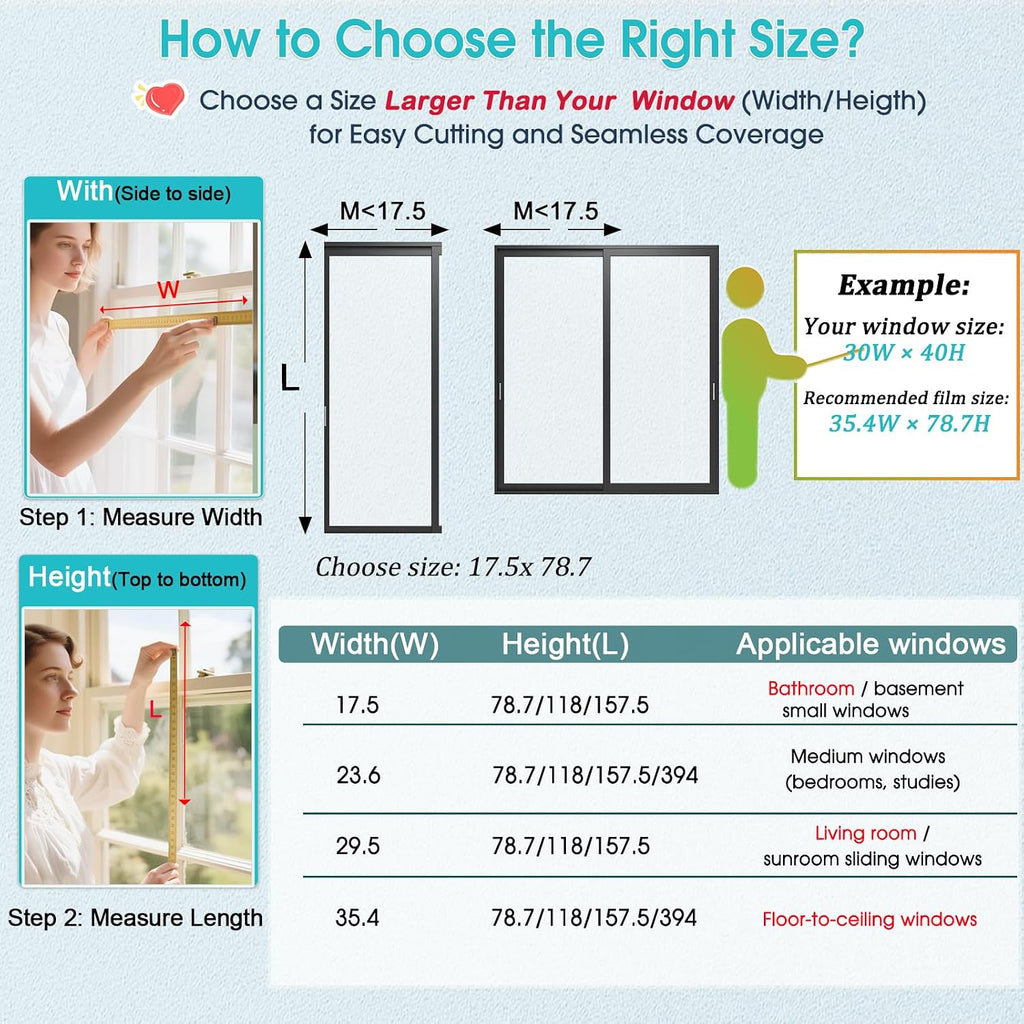 Frosted glass window privacy film, static cling, 17.5" x 78.7" | day night opaque decorative, non adhesive removable, anti-UV heat blocking, renter friendly front door bathroom, easy cut - view 8