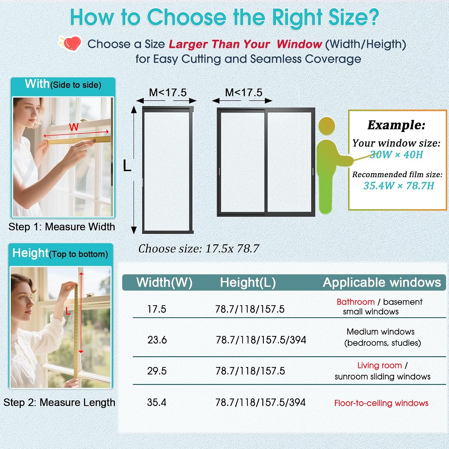 Frosted glass window privacy film, static cling, 17.5" x 78.7" | day night opaque decorative, non adhesive removable, anti-UV heat blocking, renter friendly front door bathroom, easy cut - view 8
