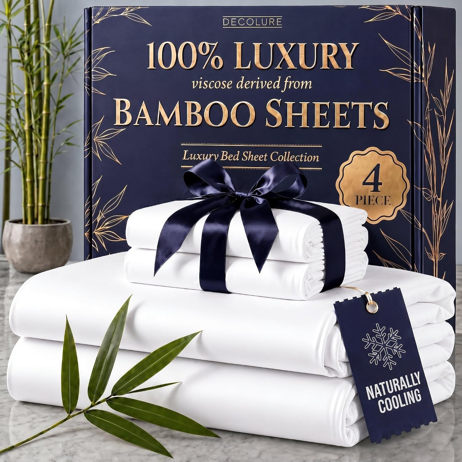 100% Viscose Derived from Bamboo Sheets King Size - Luxury 4 Pc Naturally Cooling Sheets, Ultra Soft Bed Set - Deep 17" Pockets, Durable Double Stitching, Oeko Tex Standard (White)