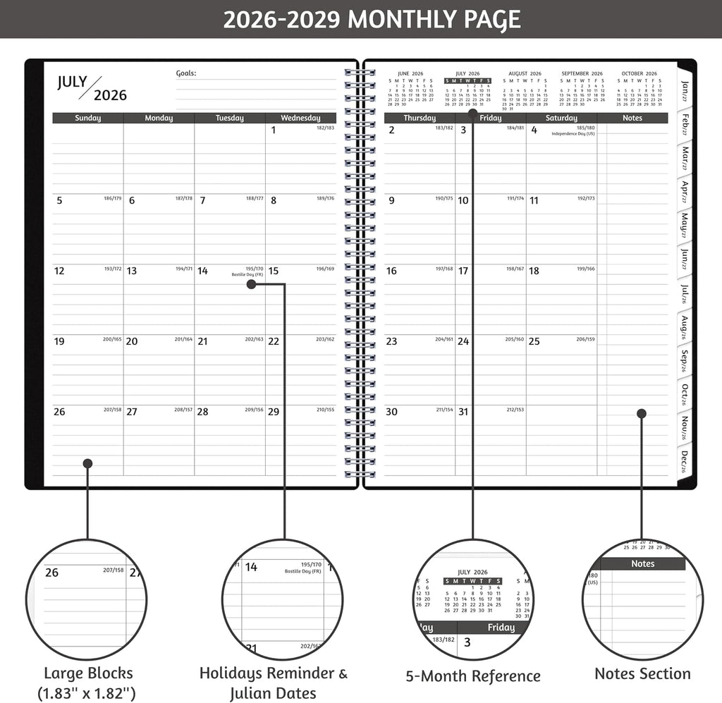 Monthly Planner 2026-2029, 36 Months Calendar Planner 2026-2029 from Jul 2026 – Jun 2029, 8.5'' x 11'' with Ruled Spread, Flexible Cover, Spiral Wirebound, Pocket, Coated Tabs, Notes ＆ Habit Tracker - view 3