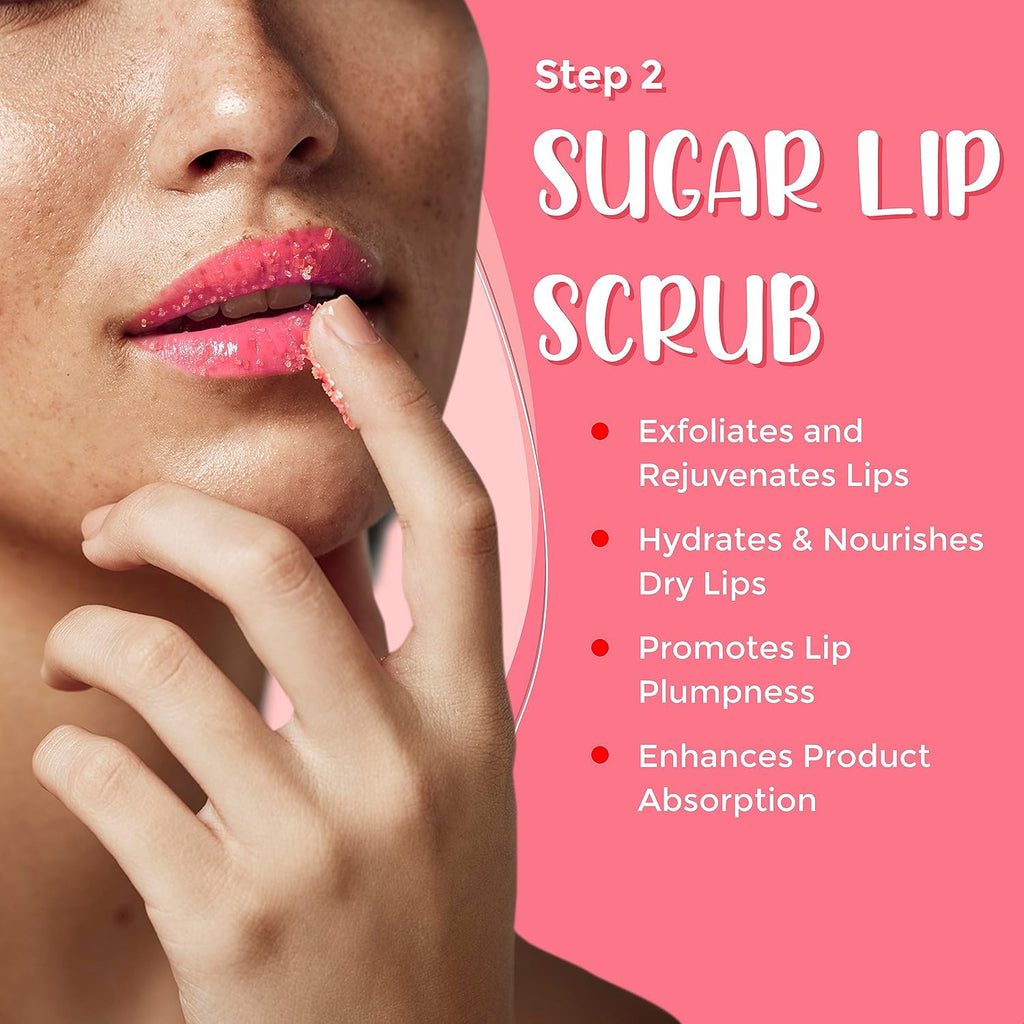 6-in-1 lip care kit with lip sleeping mask, silicone brush, sugar lip scrub, lip mask sheet to reveal luscious, lip exfoliator scrub to soft lips – Korean lip therapy set for a fuller - view 4