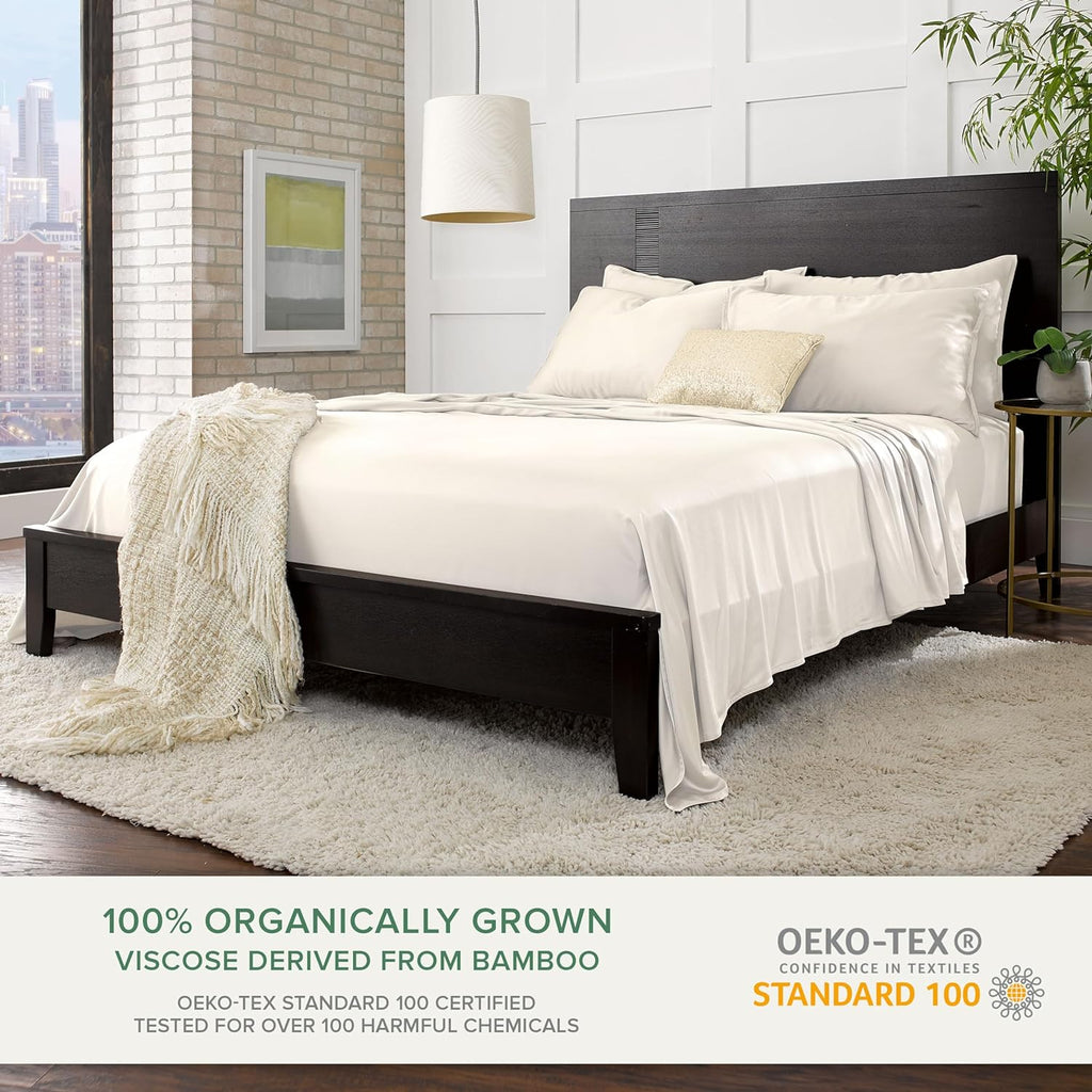 King Sheets, Genuine 100% Organic Viscose Derived from Bamboo Bed Sheet Set, Luxuriously Soft & Cooling, Double Stitching, 2 Year Quality Promise (King, Ivory) - view 2
