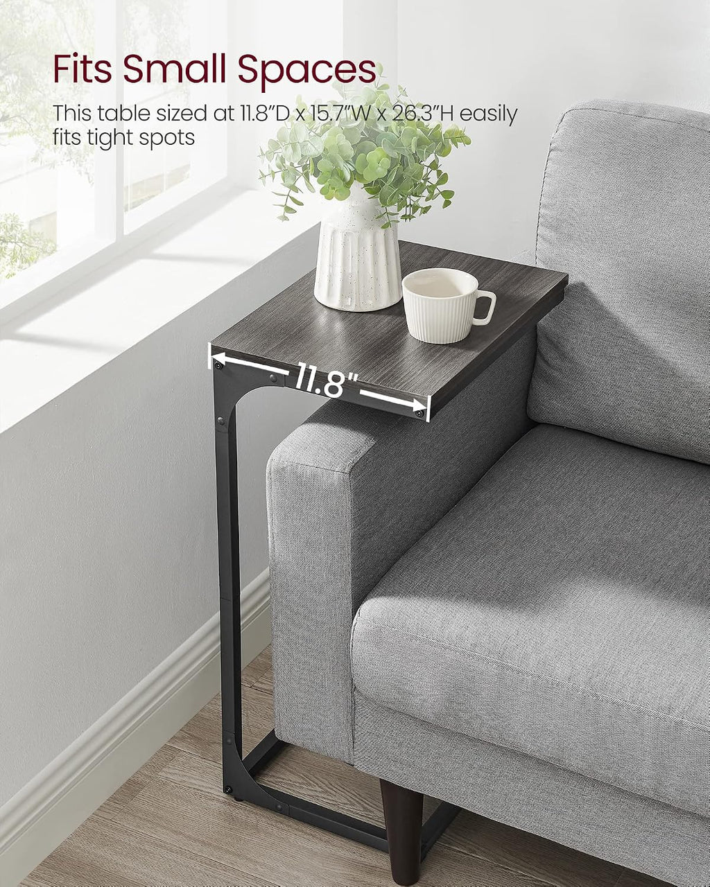 C-Shaped End Table, Side Table for Sofa, Couch Table with Metal Frame, Small TV Tray Table for Living Room, Bedroom, Ebonized Oak Finish and Black ULET353B42 - view 6