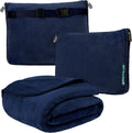 Travel Blanket Pillow, Soft Airplane Blanket 2-IN-1 Combo Set, Plane Blanket Compact Packable, Flight Essentials Car Pillow, Travelers Gifts Accessories Luggage Backpack Strap, 60x43 Navy Blue