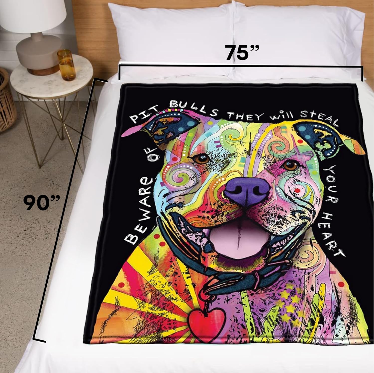 75x90-inch pit bull fleece blanket - pitbull throw blanket for adults and kids - soft and cozy for bed, couch, or travel - thoughtful gifts for women and dog lovers - view 3
