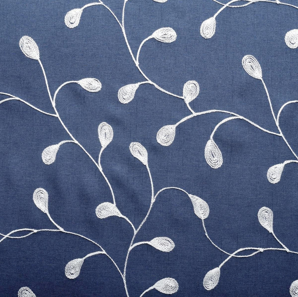 Floral embroidered semi sheer curtains faux linen grommet curtains for bedroom 52 x 84 inch 2 panels, navy blue - view 8