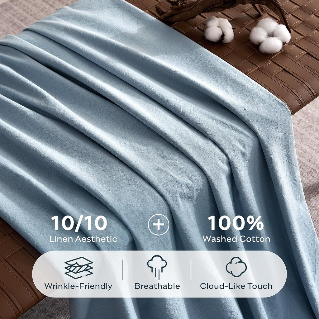 100% Washed Cotton Pillowcases, Standard, Button Closure | OEKO-TEX Certified, Pre-Shrunk, Natural Wrinkles, Linen-Look Texture for Everyday Bedding, Set of 2, 20 x 26 in - view 5