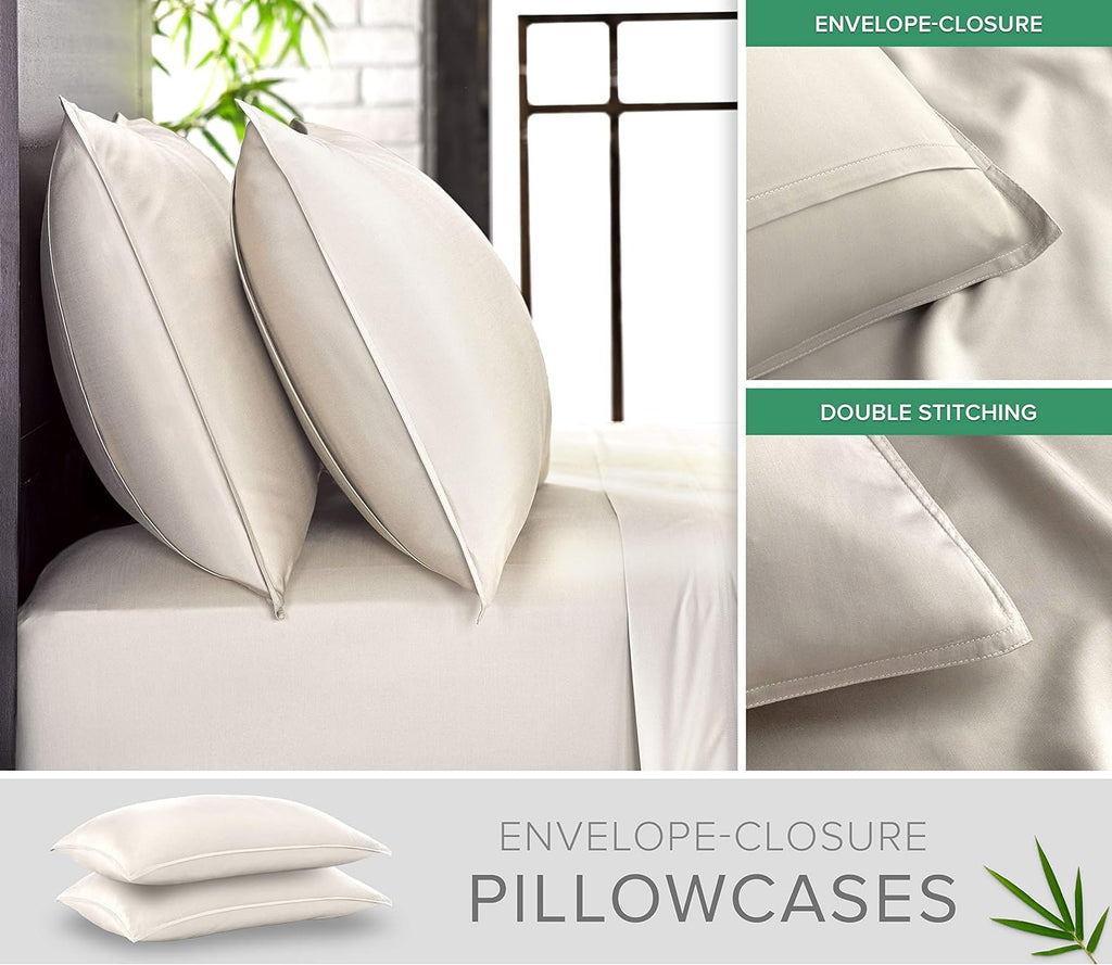 King Sheets, Genuine 100% Organic Viscose Derived from Bamboo Bed Sheet Set, Luxuriously Soft & Cooling, Double Stitching, 2 Year Quality Promise (King, Ivory) - view 3