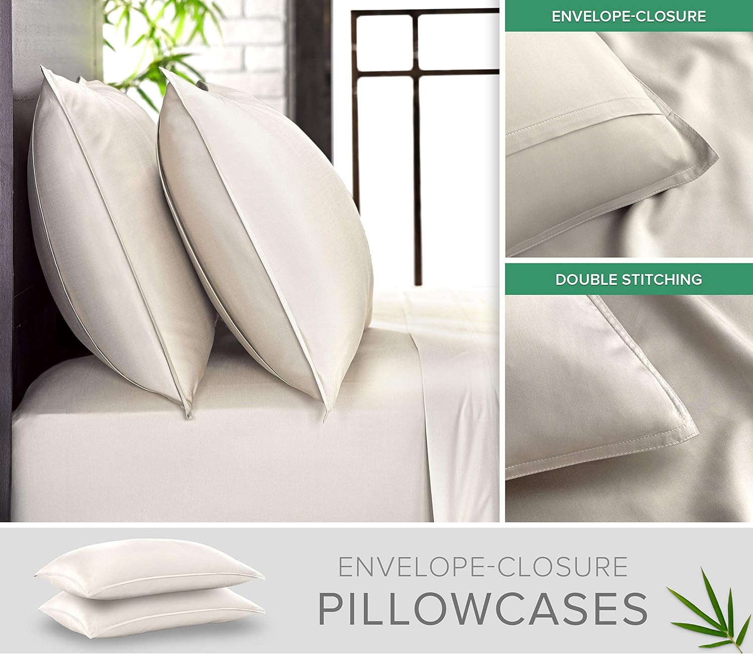 King Sheets, Genuine 100% Organic Viscose Derived from Bamboo Bed Sheet Set, Luxuriously Soft & Cooling, Double Stitching, 2 Year Quality Promise (King, Ivory) - view 3
