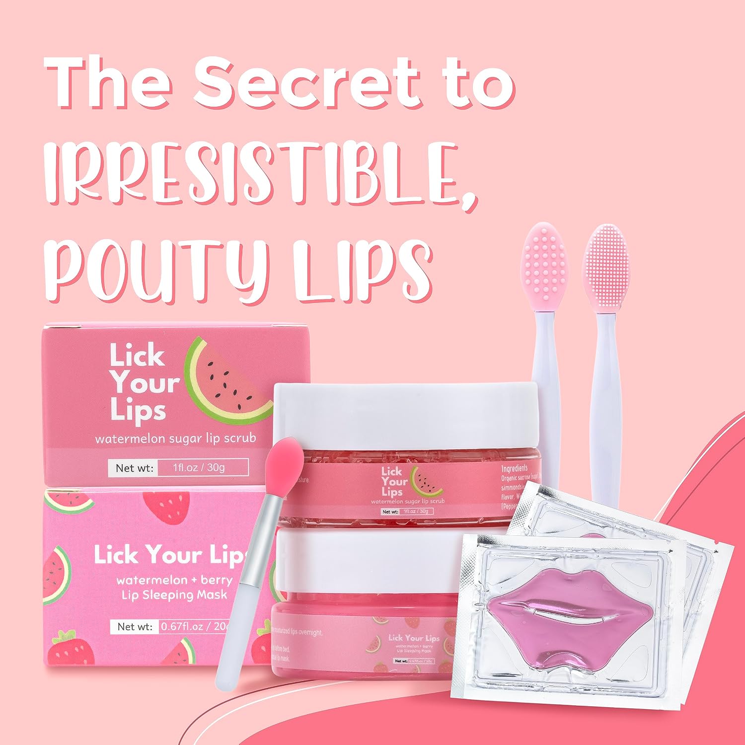 6-in-1 lip care kit with lip sleeping mask, silicone brush, sugar lip scrub, lip mask sheet to reveal luscious, lip exfoliator scrub to soft lips – Korean lip therapy set for a fuller - view 2