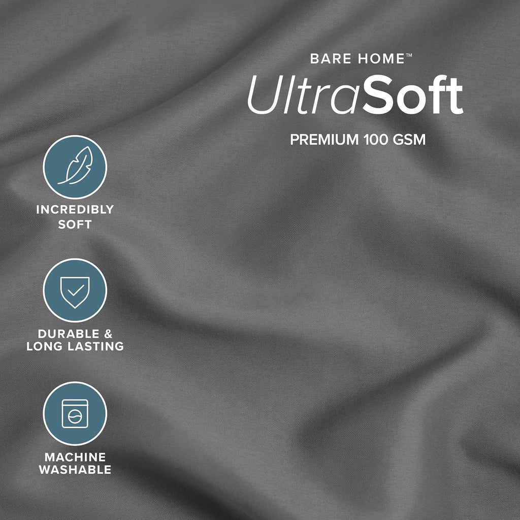 Microfiber pillow cases - Standard/Queen size set of 2 cooling pillow cases double brushed grey pack easy care (Standard pillow case 2, Grey) - view 4