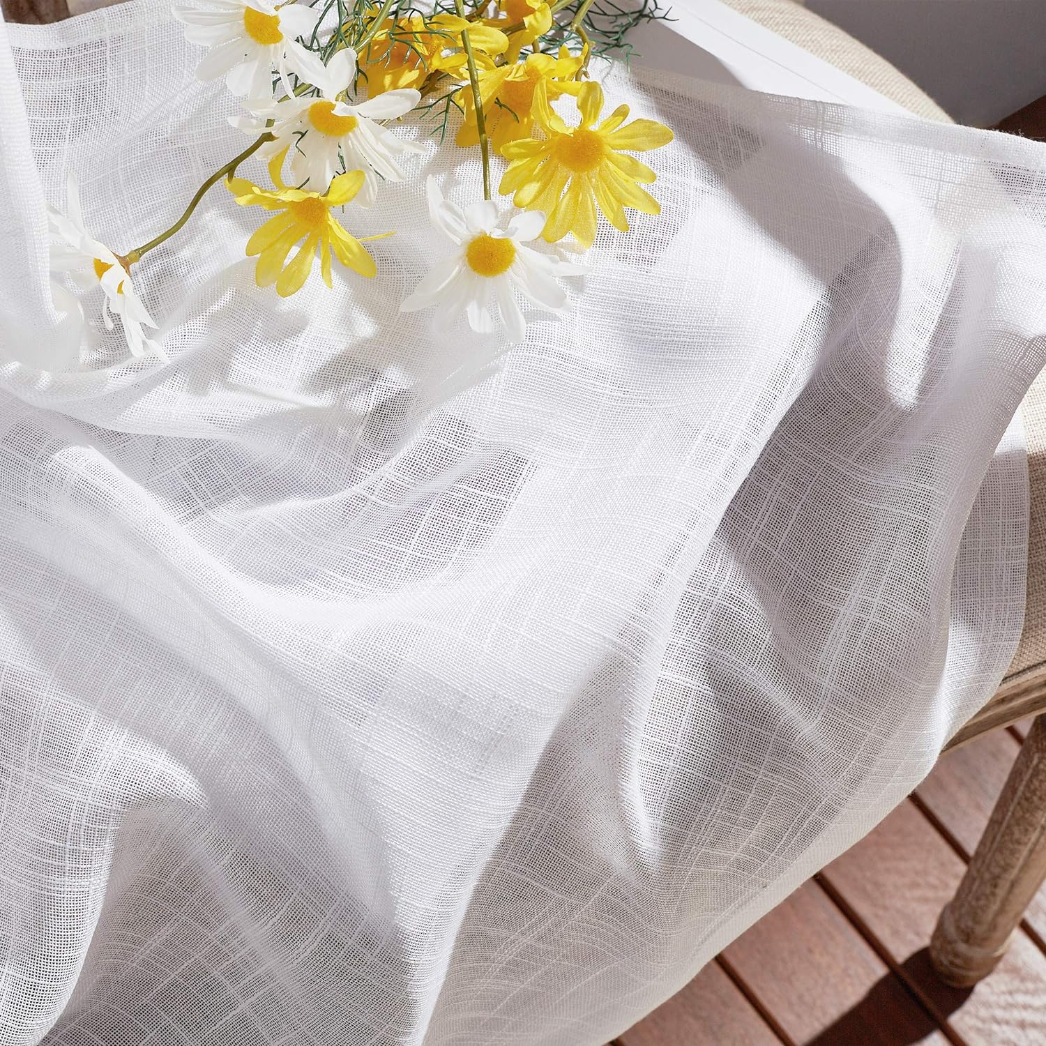 White Sheer Linen Curtains for Windows 84 inch Length, Grommet Top Semi Sheer Vertical Drapes Privacy with Light Filter for Bedroom/Living Room/Sliding Door, 52 inch Wide, 2 PCs - view 4