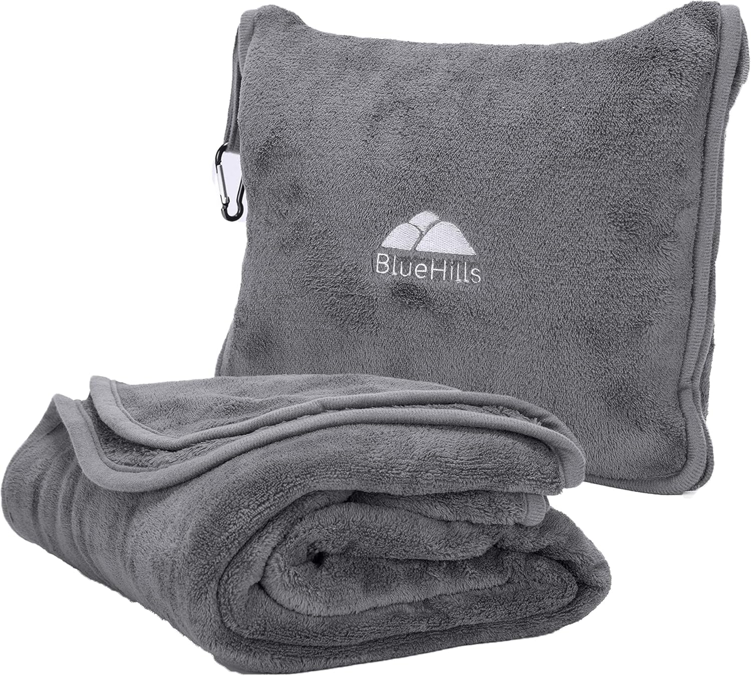 Premium Soft Long Travel Blanket Pillow Airplane Large Size Gray | 70 X 48 Large Travel Blanket, Soft Bag Pillowcase, Hand Luggage Belt & Backpack Clip, Long Flight Essentials, Travel Gifts