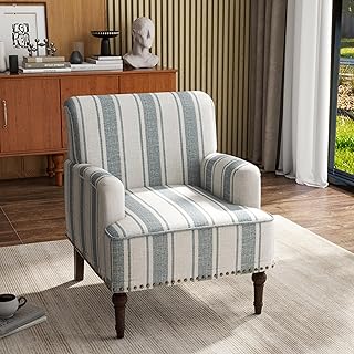 Stripe Accent Chair, Fabric Upholstered Armchair, Blue