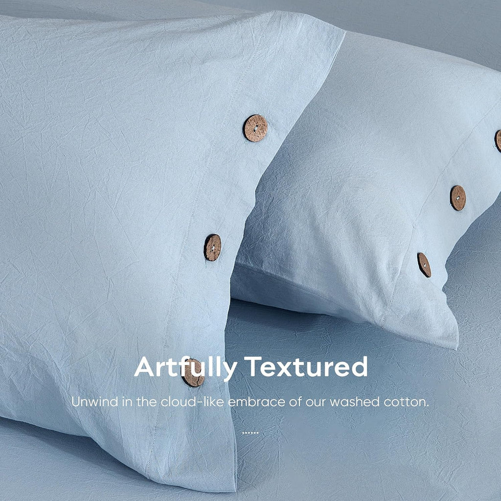 100% Washed Cotton Pillowcases, Standard, Button Closure | OEKO-TEX Certified, Pre-Shrunk, Natural Wrinkles, Linen-Look Texture for Everyday Bedding, Set of 2, 20 x 26 in - view 4