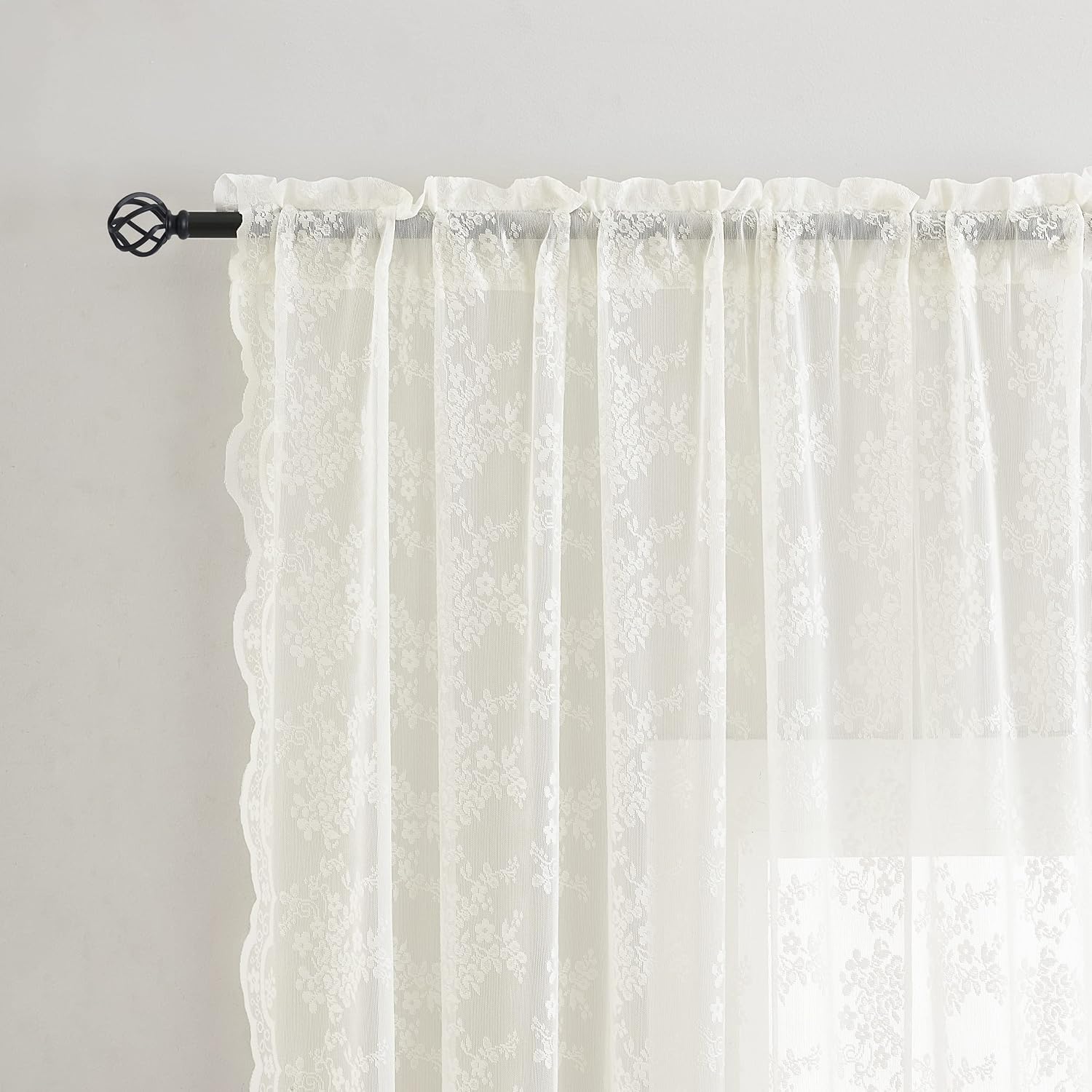 Vintage Lace Curtains 84 Inches Long-Victorian Floral Pattern Ivory Sheer Curtain Panels for Living Room Bedroom French Door, Light Filtering Drapes, 2 Panels 52W x 84L Cream - view 4