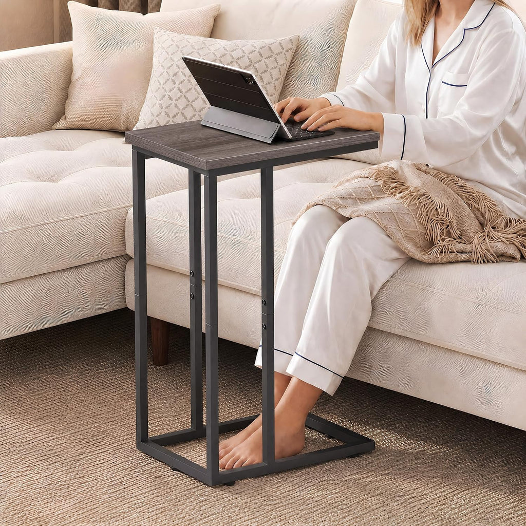 Small Side Table, C Shaped End Table for Couch, Sofa and Bed, Tv Tray Table that Slides Under for Living Room, Bedroom, Bedside, Gray and Black - view 8