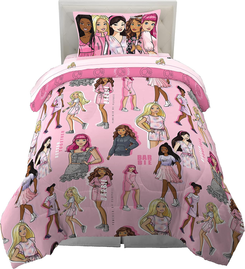 Barbie Barbiecore Bedding Super Soft Comforter and Sheet Set with Sham, 5 Piece Twin Size, College Dorm Essentials (Official Licensed Product)