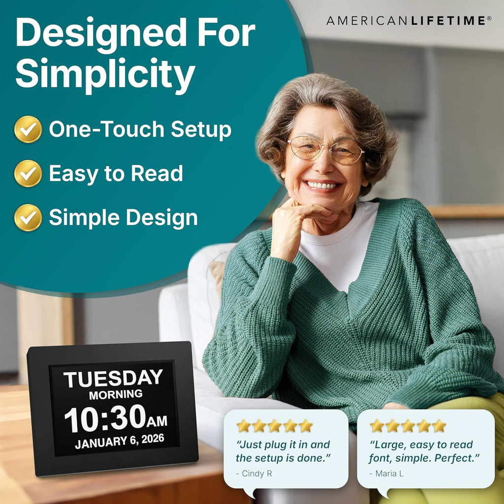Large digital clock for seniors, large display with custom alarms, calendar clock with day & date for elderly, clear numbers dementia digital clock black - view 4