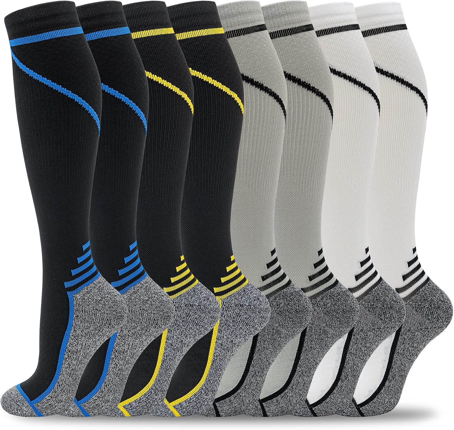 8 pairs compression socks for men & women 20-30 mmHg knee high nurse pregnant running medical and travel athletic