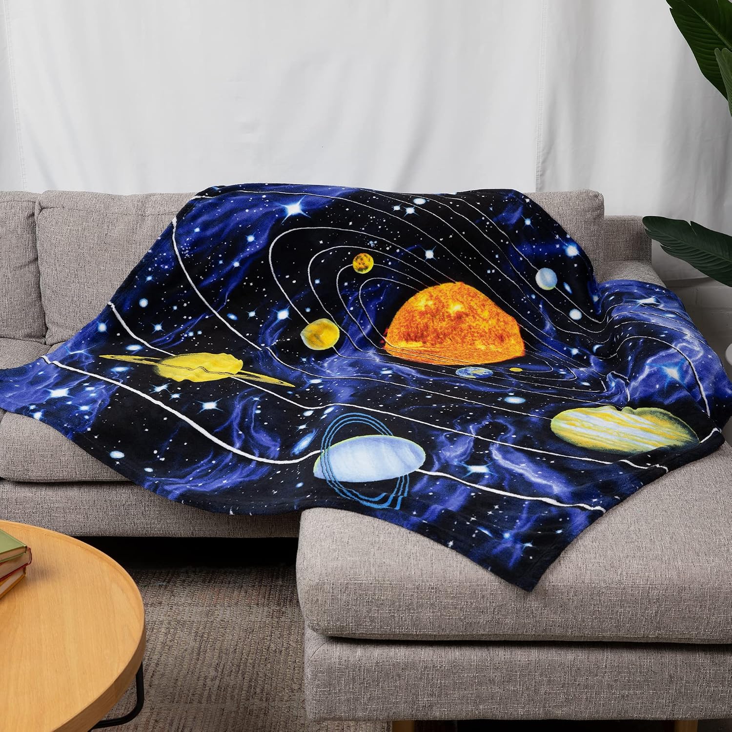 Fleece throw blanket - 50x60-inch plush space blanket with solar system design for kids and adults - soft and cozy for bed, couch, or travel - view 2