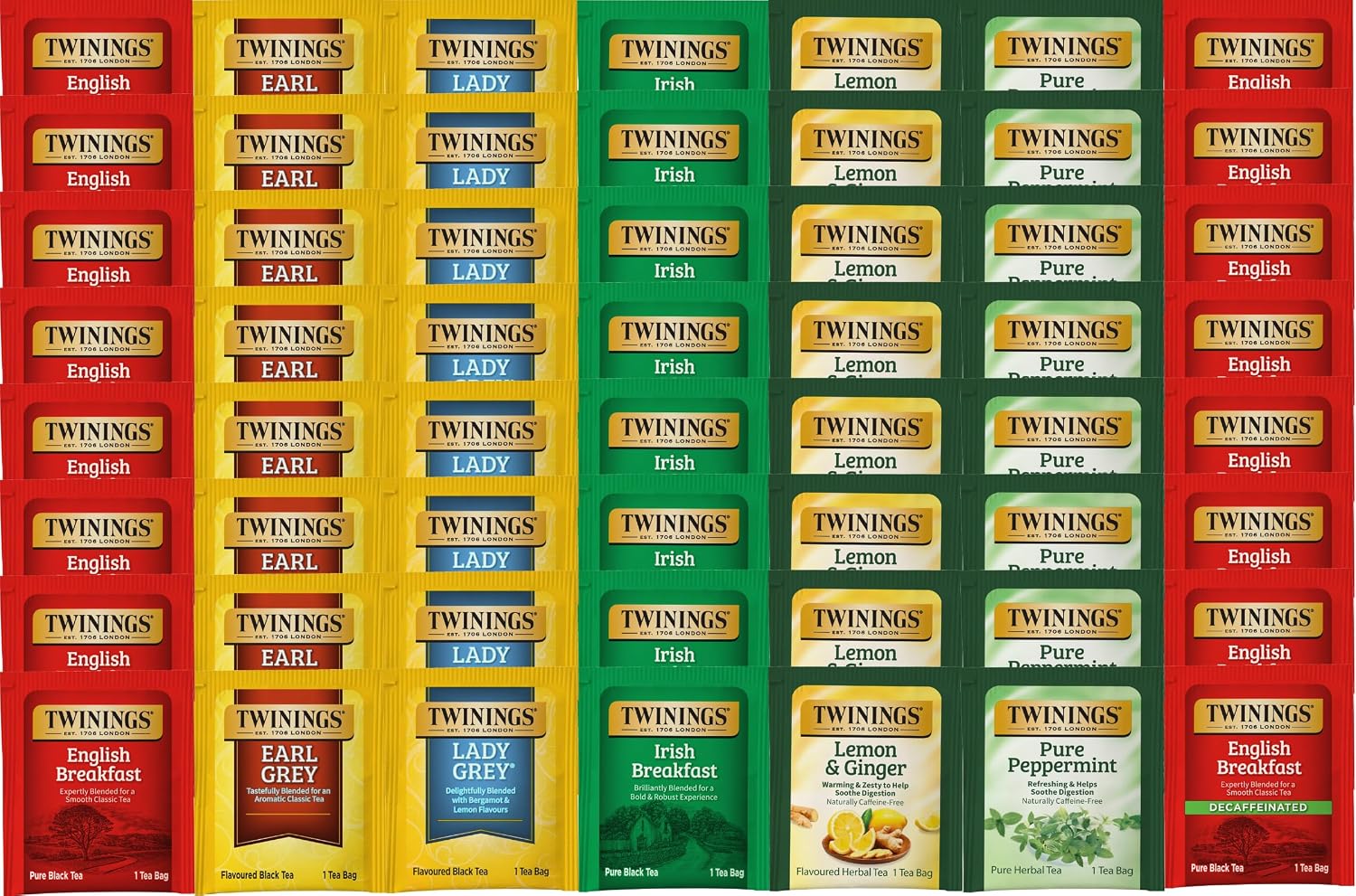 Best of Tea Sampler, 56 Count, 7 Flavor Herbal & Black Tea Variety | Caffeinated, Decaffeinated & Caffeine Free - Perfect Gourmet Gift Set