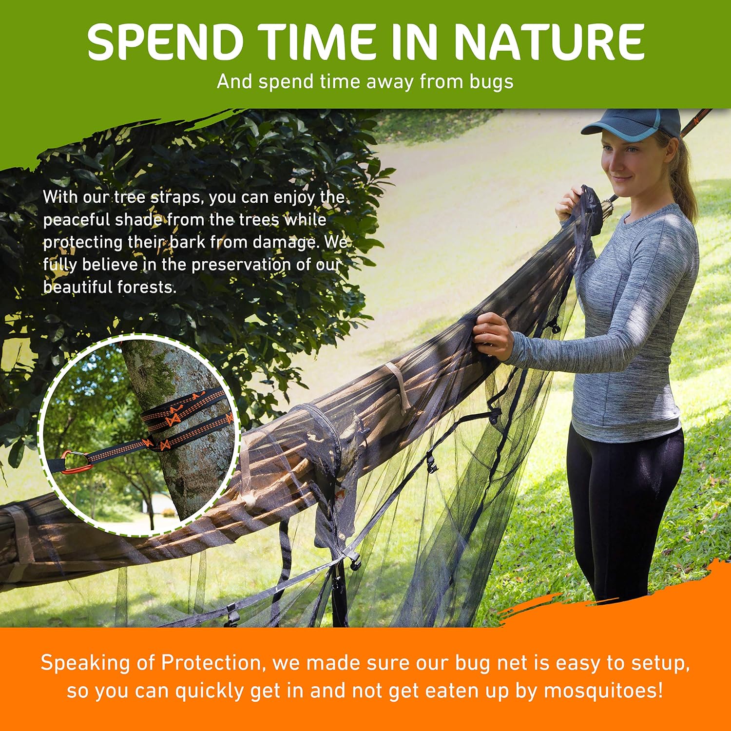 Premium Hammock with Bug Net and Tree Straps - Camping Sleep System with Net Combo - Durable Mosquito Net Keeps Bugs Out - Hammock Camping Kit with Adjustable Width for Comfort - view 3