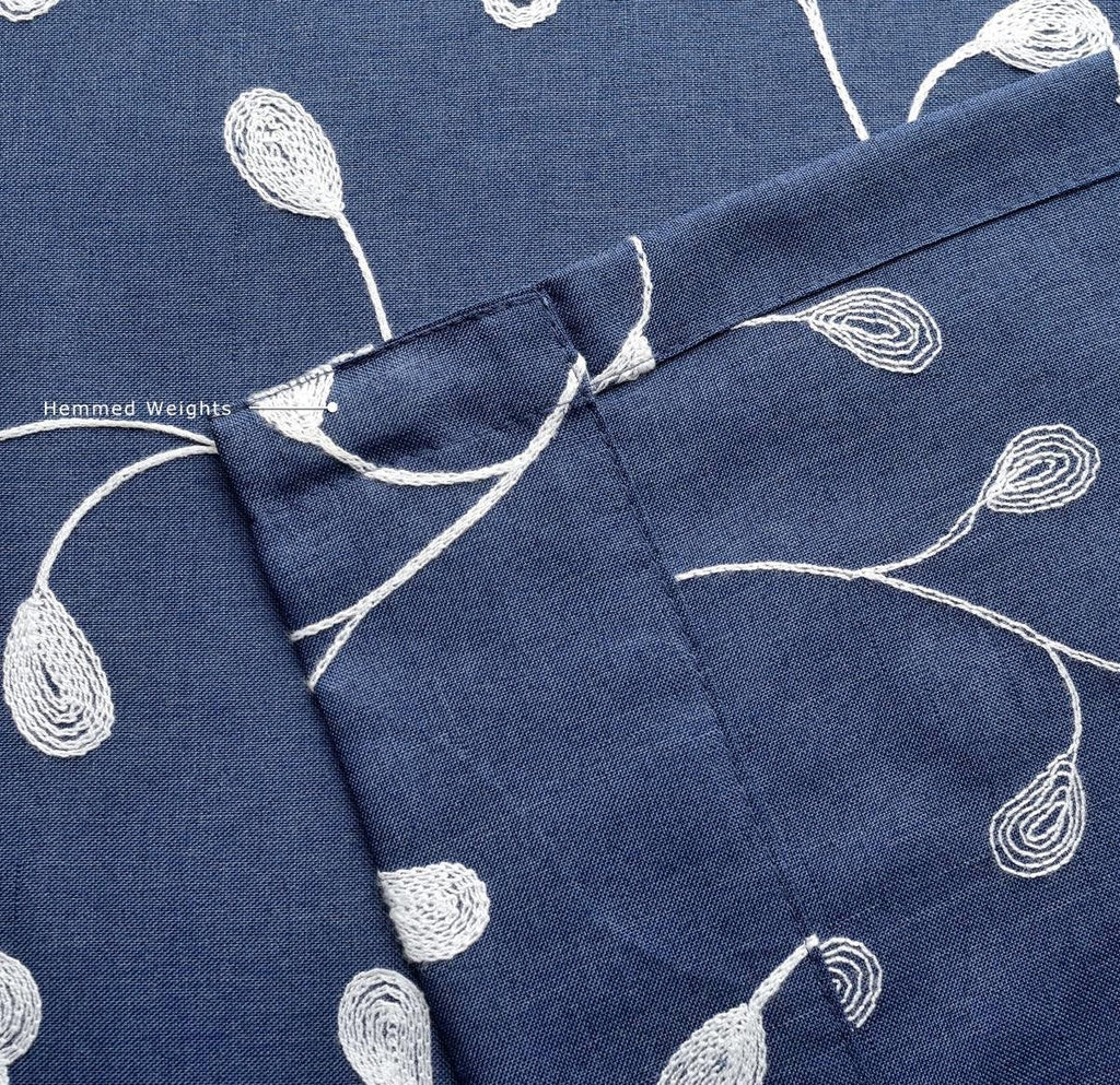 Floral embroidered semi sheer curtains faux linen grommet curtains for bedroom 52 x 84 inch 2 panels, navy blue - view 5
