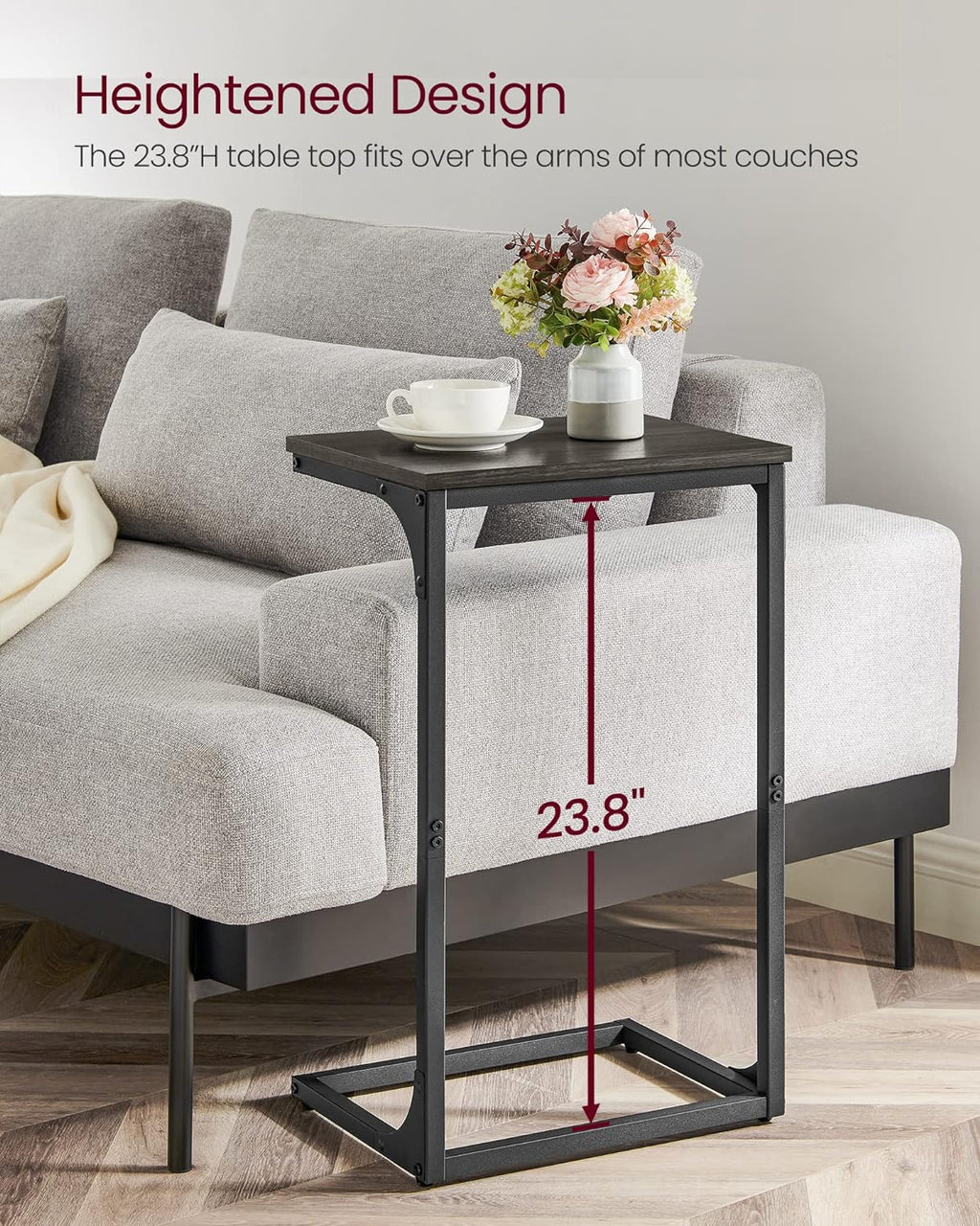 C-Shaped End Table, Side Table for Sofa, Couch Table with Metal Frame, Small TV Tray Table for Living Room, Bedroom, Ebonized Oak Finish and Black ULET353B42 - view 4