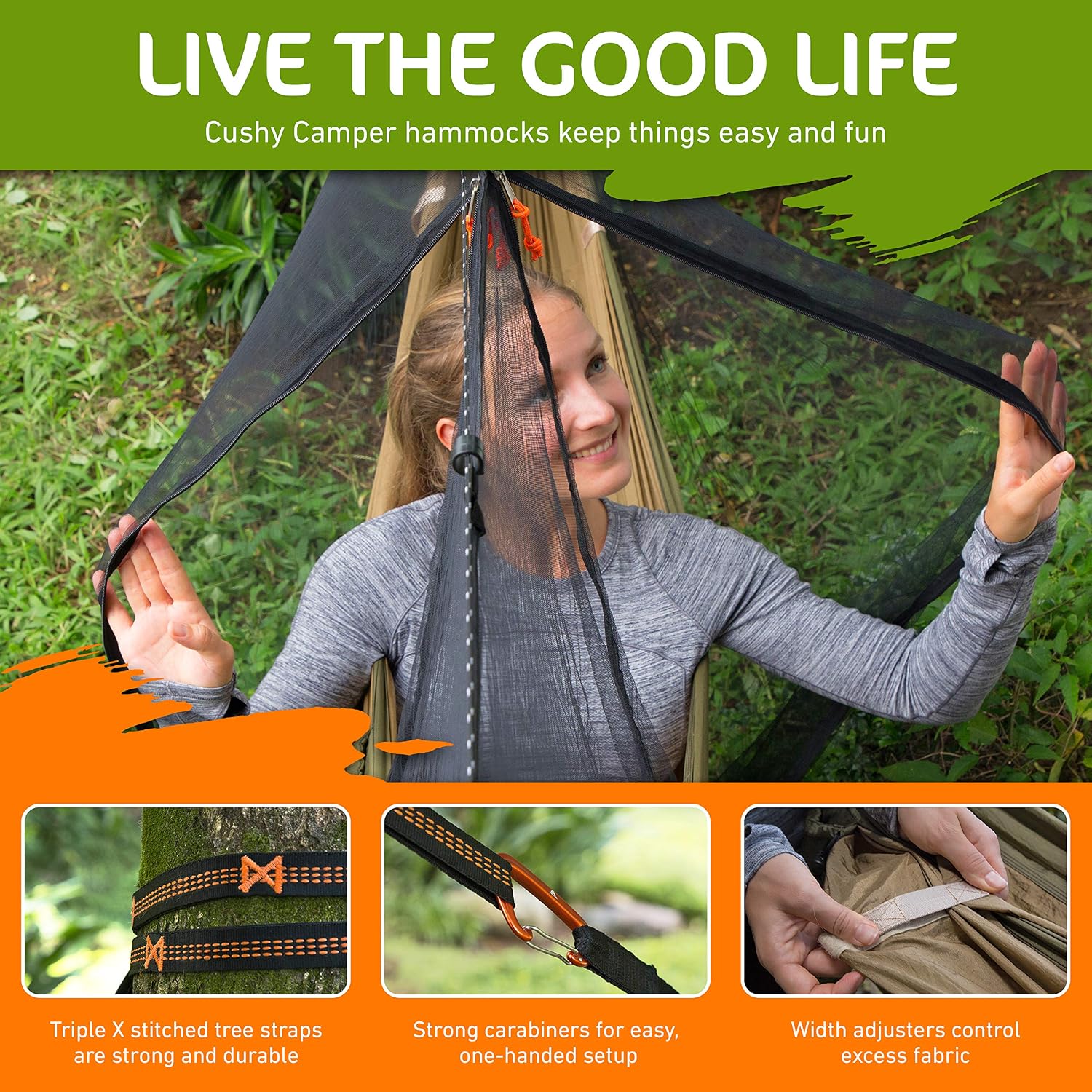 Premium Hammock with Bug Net and Tree Straps - Camping Sleep System with Net Combo - Durable Mosquito Net Keeps Bugs Out - Hammock Camping Kit with Adjustable Width for Comfort - view 2