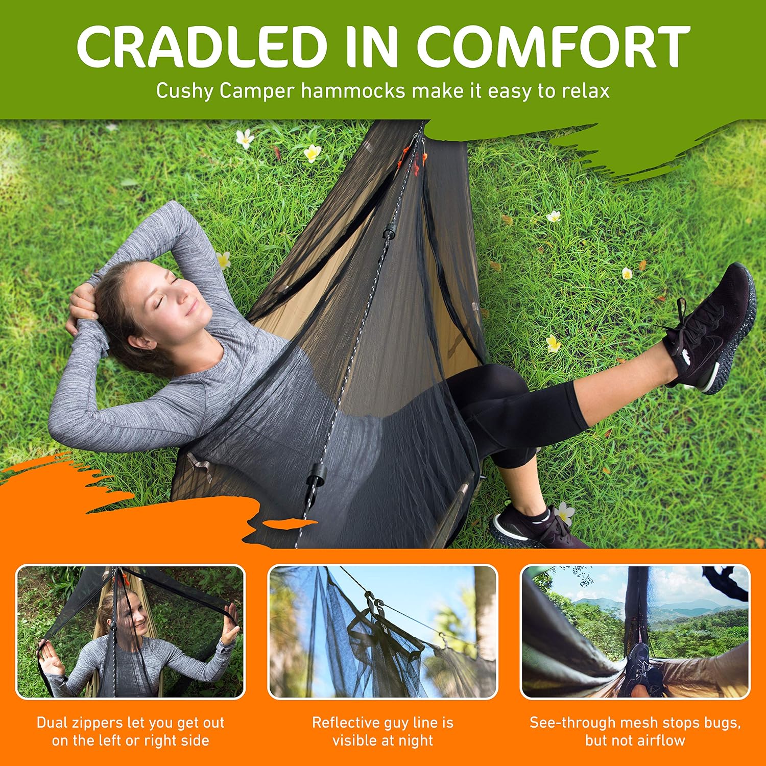 Premium Hammock with Bug Net and Tree Straps - Camping Sleep System with Net Combo - Durable Mosquito Net Keeps Bugs Out - Hammock Camping Kit with Adjustable Width for Comfort - view 4