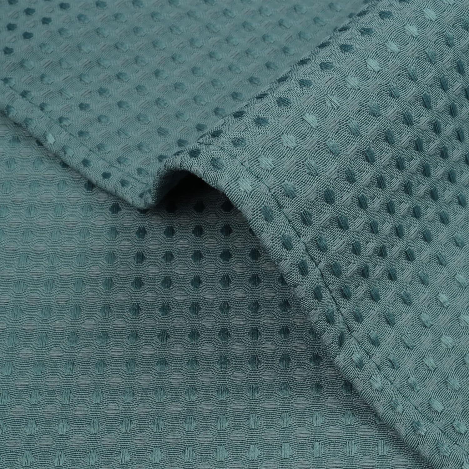 Heavyweight waffle no hook shower curtain with liner, teal, 71x74 | dotted waffle, snap-in liner, heavy duty, quick dry, mesh top window, with bottom magnets, hotel-grade, washable, standard size - view 2