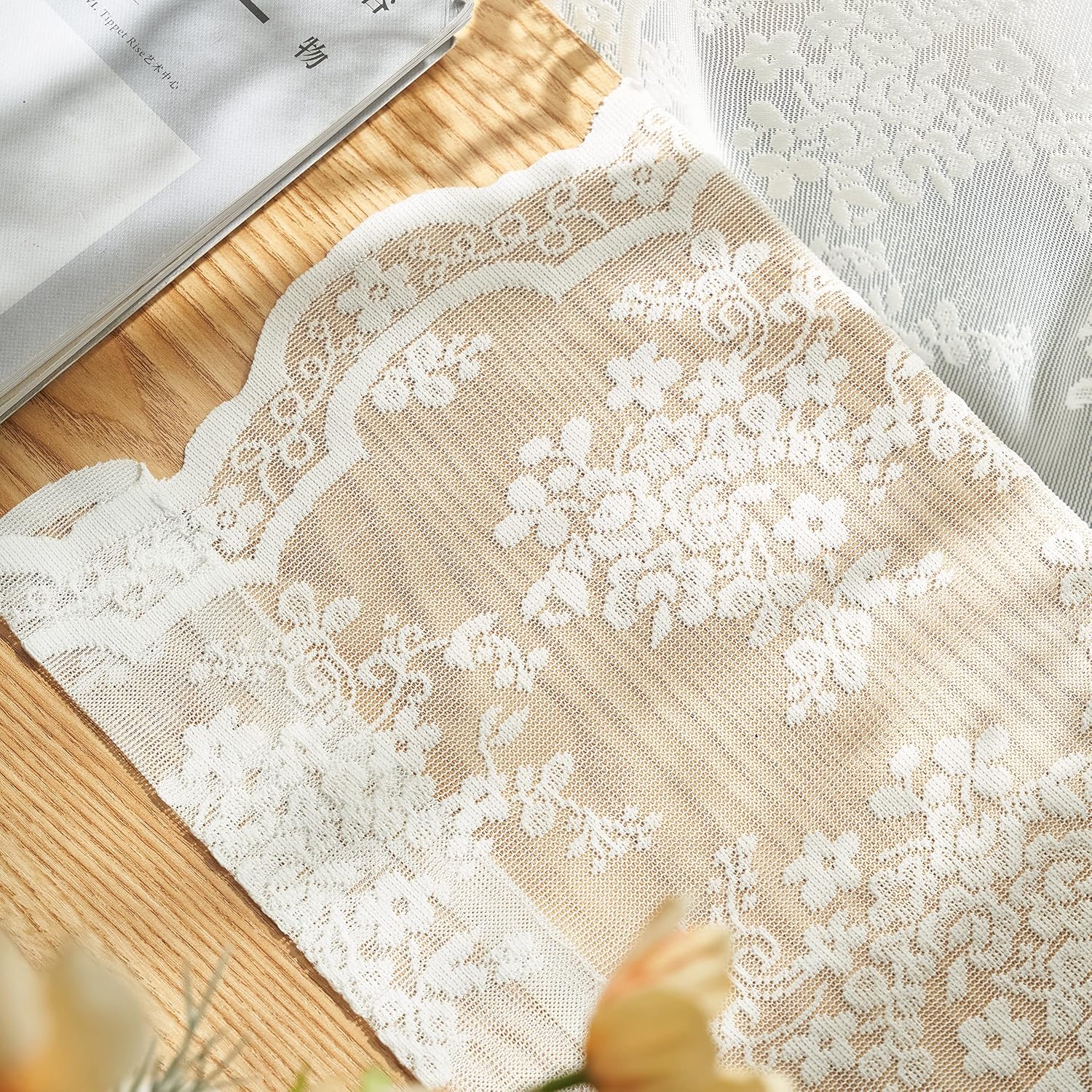 Vintage Lace Curtains 84 Inches Long-Victorian Floral Pattern Ivory Sheer Curtain Panels for Living Room Bedroom French Door, Light Filtering Drapes, 2 Panels 52W x 84L Cream - view 5